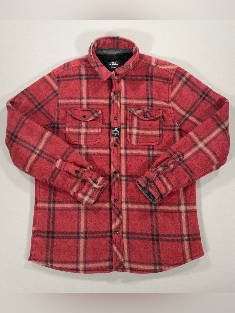 O'Neill Superfleece Men's M Sherpa Lined Plaid Fleece Shirt Jacket Red Flannel